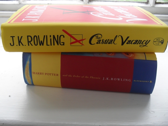 Two of J. K. Rowling's novels: her first novel for adults, published last year, and the fifth book in the Harry Potter series