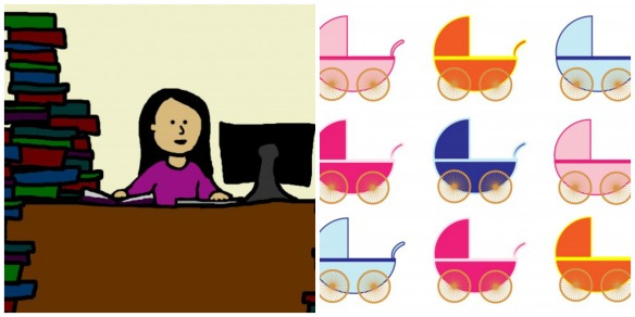 Public domain images source:  Woman Studying and Baby Carriage clipart